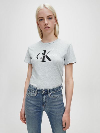 Calvin Klein Ruhák HU606867 | Calvin Klein Logo Női Póló Világos Szürke